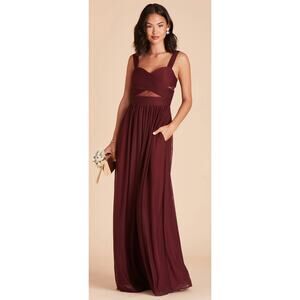 Birdy Grey Elsye Mesh Dress Chiffon Womens Large Cabernet Bridesmaid New Formal